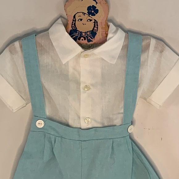 Vintage Brights Creek one piece light blue and white romper with suspenders - Picture 2 of 7